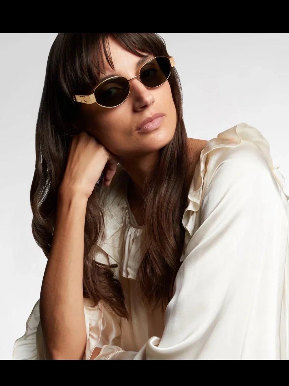 AUTHENTIC Celine Triomphe Metal Oval Sunglasses in Gold and Green